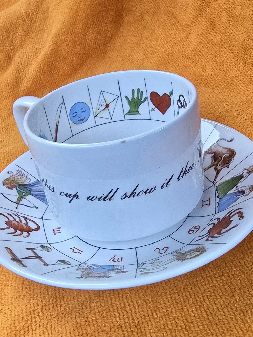 Vintage Royal Kendal Taltos Fortune Teller Tea Leaf Cup & Saucer Zodiac